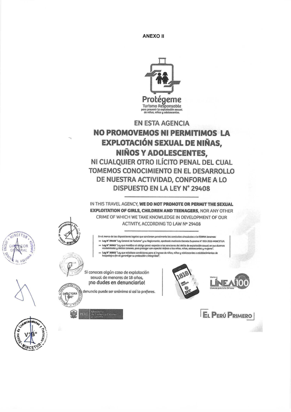 Afiche oficial de prevención de la ESNNA del MINCETUR